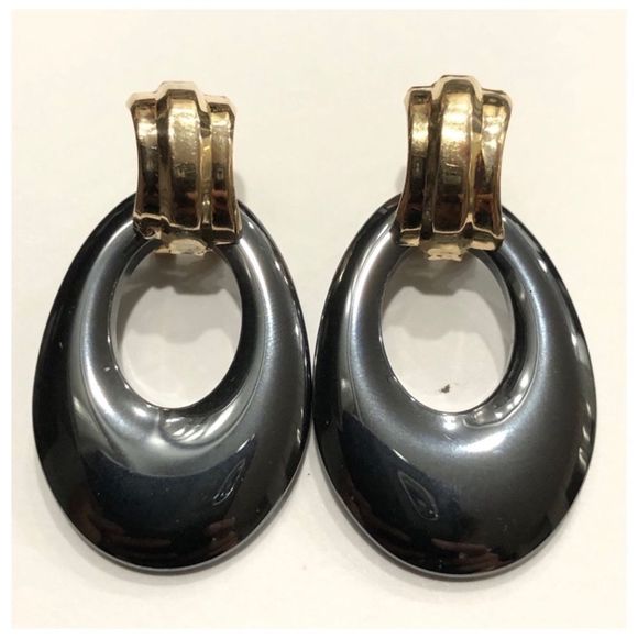 14KT Yellow Gold Hematite Drop Earrings